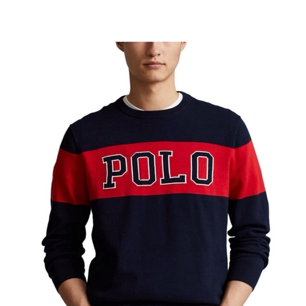 NWT Polo by Ralph Lauren Men's Cotton Sweater in Navy and Red